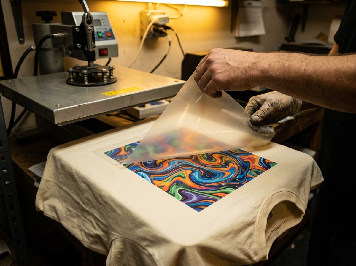 DTF transfer applied with a heat press